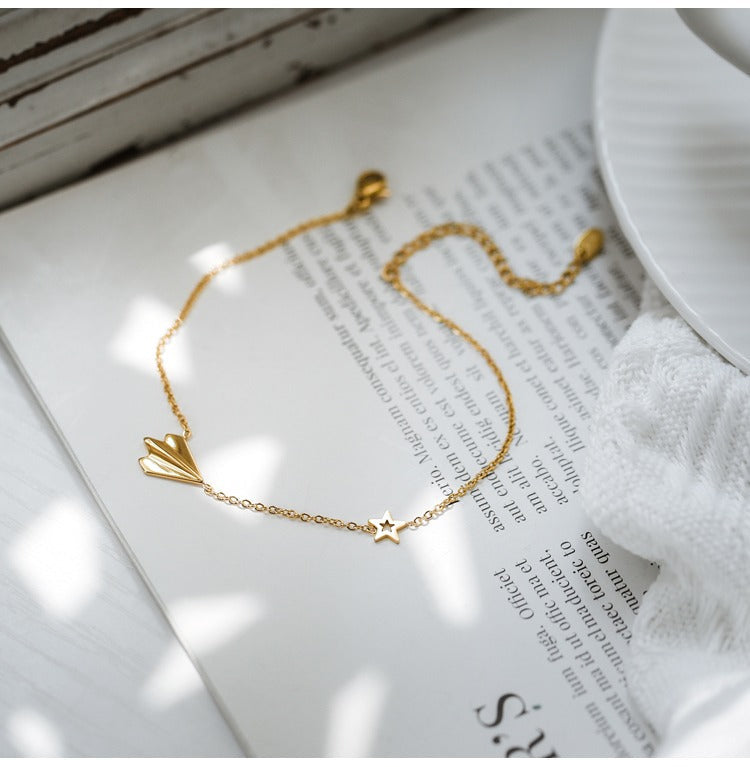 Light luxury high-end 18K gold-plated airplane anklet