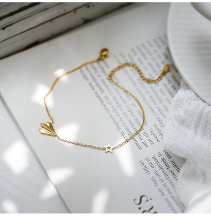 Light luxury high-end 18K gold-plated airplane anklet