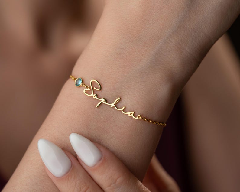 Personalized Cursive Name & Birthstone Bracelet