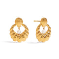 18K gold U-shaped earrings with textured design, exquisite and simple