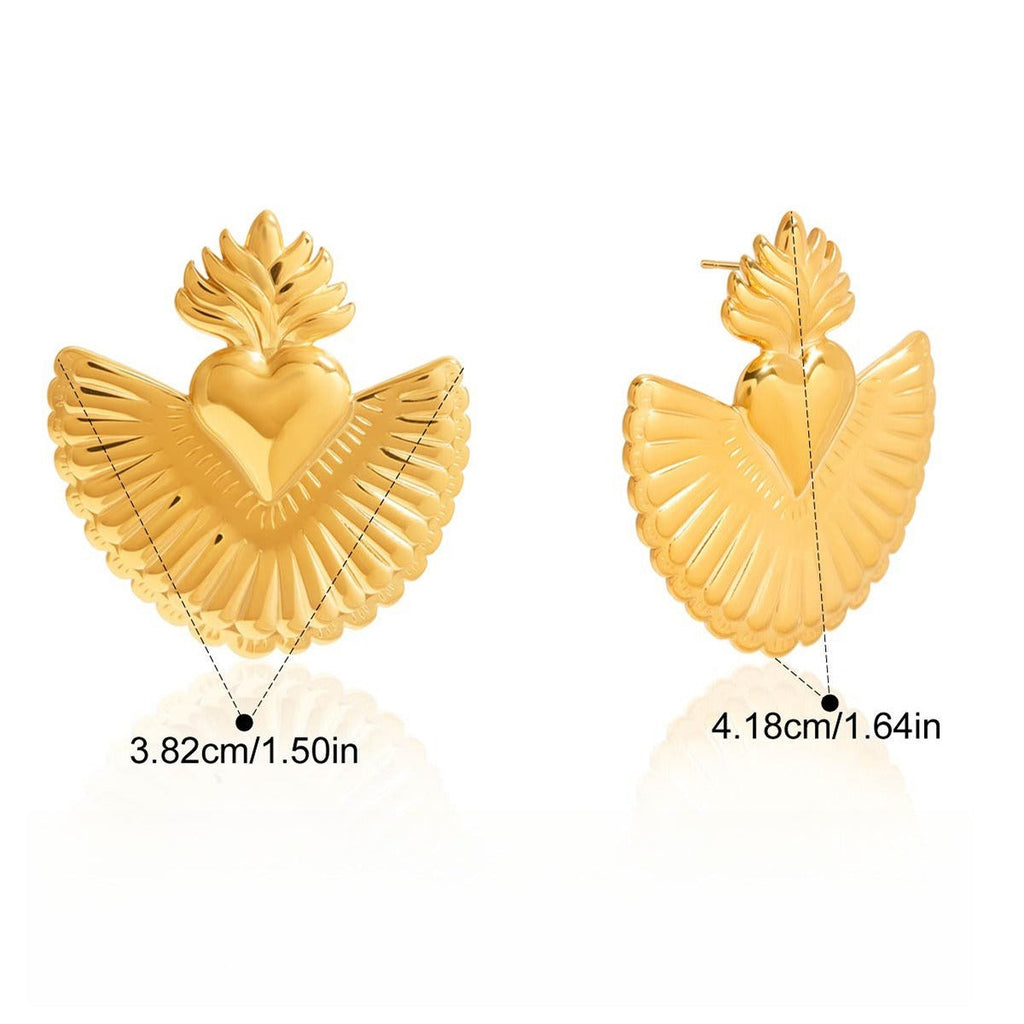 18K gold heart-shaped titanium steel stud earrings