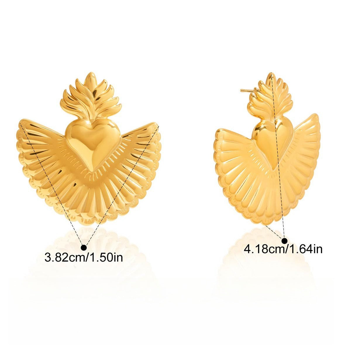 18K gold heart-shaped titanium steel stud earrings