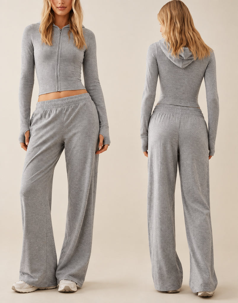 Women's Cropped Zip-Up Hoodie & Wide-Leg Pants Set