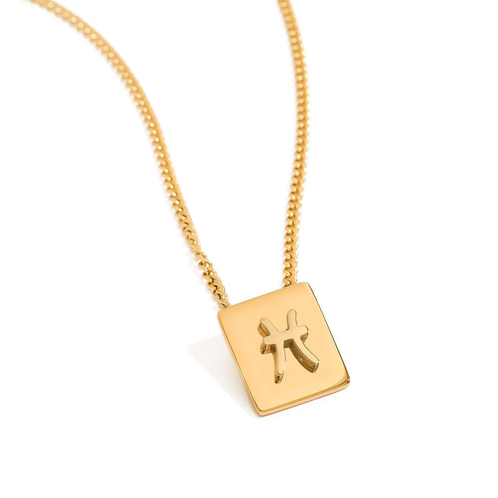 18K gold square necklace with twelve zodiac elements design, classic and fashionable