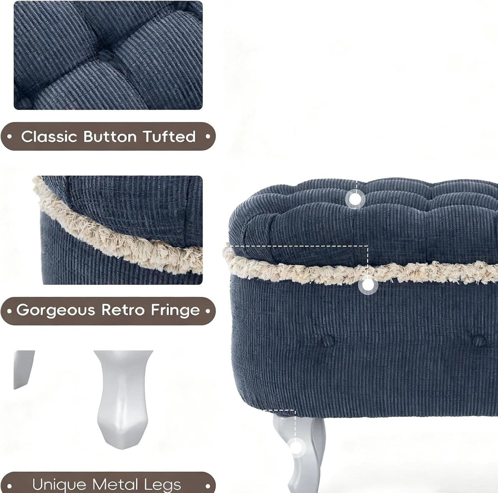Blue 29.5 Inch Upholstered Storage Ottoman Cushion