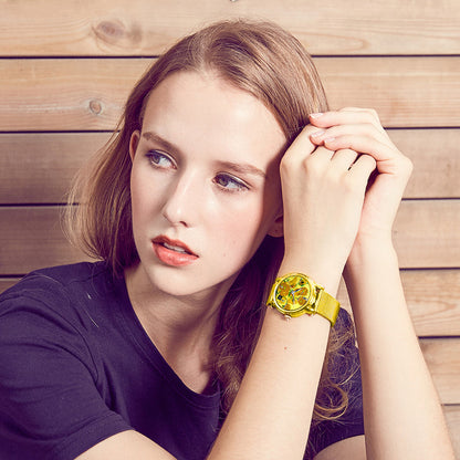 Van Gogh Women's Quartz Watch 3D Printed Oil Painting Dial Steel Strap Sunflowers