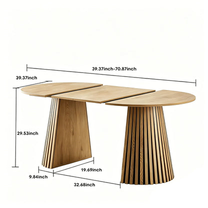 Dining Table, Flexible Extendable Oval Design With Slatted Legs - Natural Wood