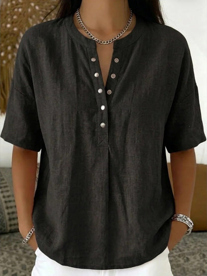 Women's Solid Color Loose-Fit Short-Sleeve Pullover Top