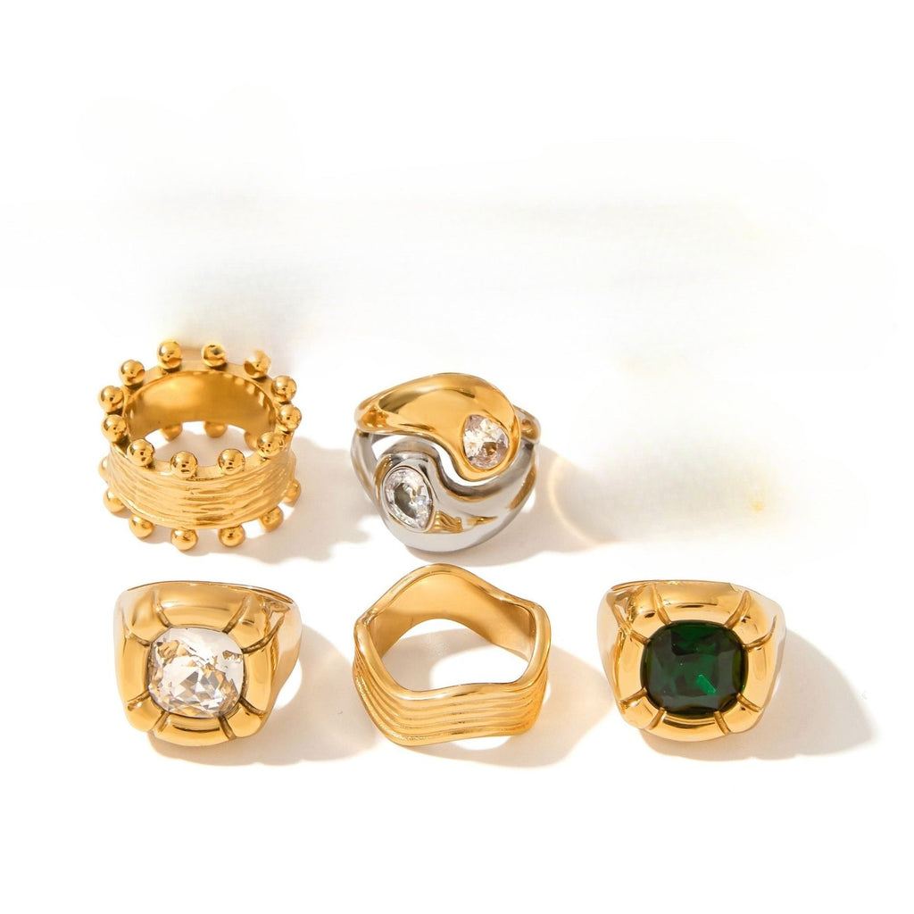 18K Gold Luxury Pearl Titanium Steel Ring
