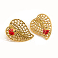 18K gold classic ladybug and leaf earrings