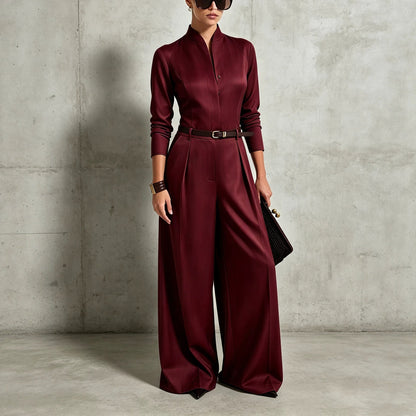 Women's Stand-Collar Long-Sleeve Wide-Leg Jumpsuit
