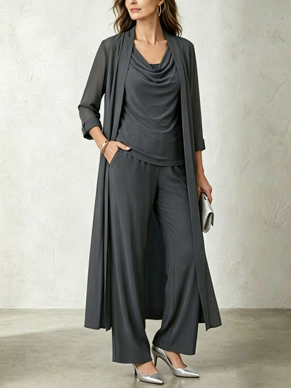 Long Sleeve Swing Collar Cardigan & Wide-Leg Pants Three-Piece Set