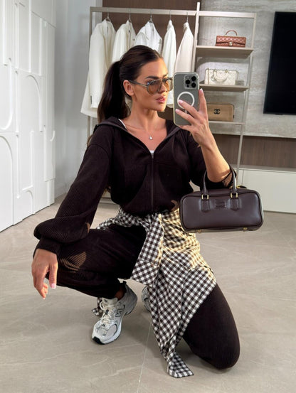Women's Wide-Rib Knit Zip Hoodie & Jogger Pants Set