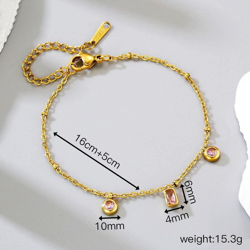 18K Gold Square Pink Purple Round Pendant Necklace Bracelet