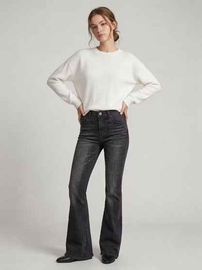 High-Waist Slim-Fit Slightly Flared Women's Jeans – Full-Length Denim Pants