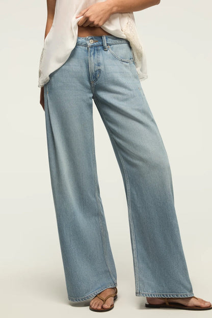 [7W15814-430] WOMENS LUCKY BRAND PLEATED LIQUID DENIM LUXE PALAZZO - RIVER