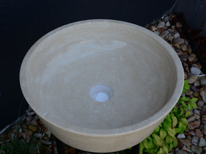 Light Travertine Handcrafted Vessel Sink - Authentic Hand Polished Natural Stone