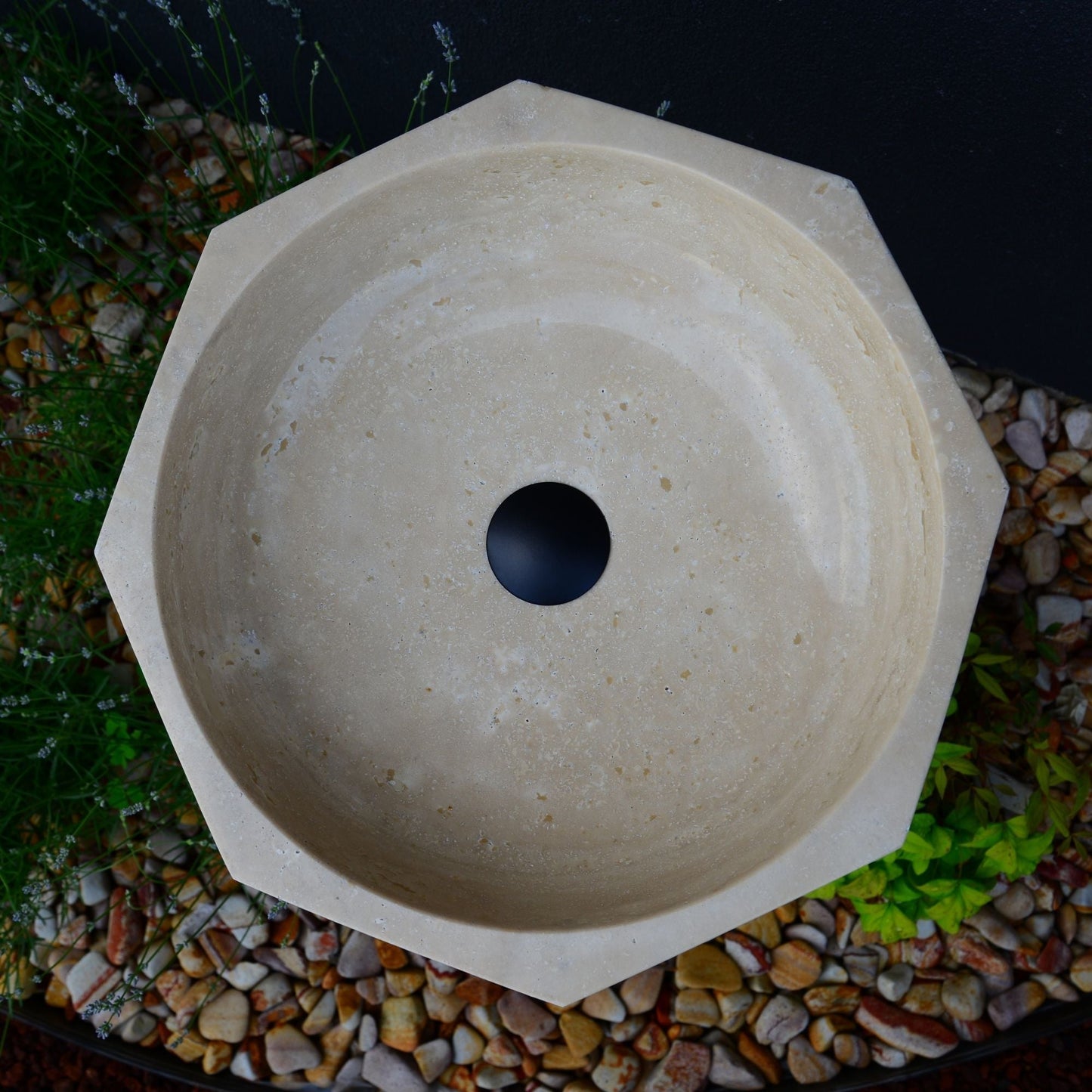 Handmade Turkish Travertine Octagon Bathroom Sink Hand Carved