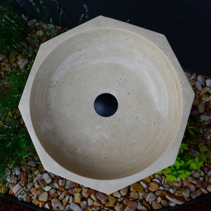 Handmade Turkish Travertine Octagon Bathroom Sink Hand Carved