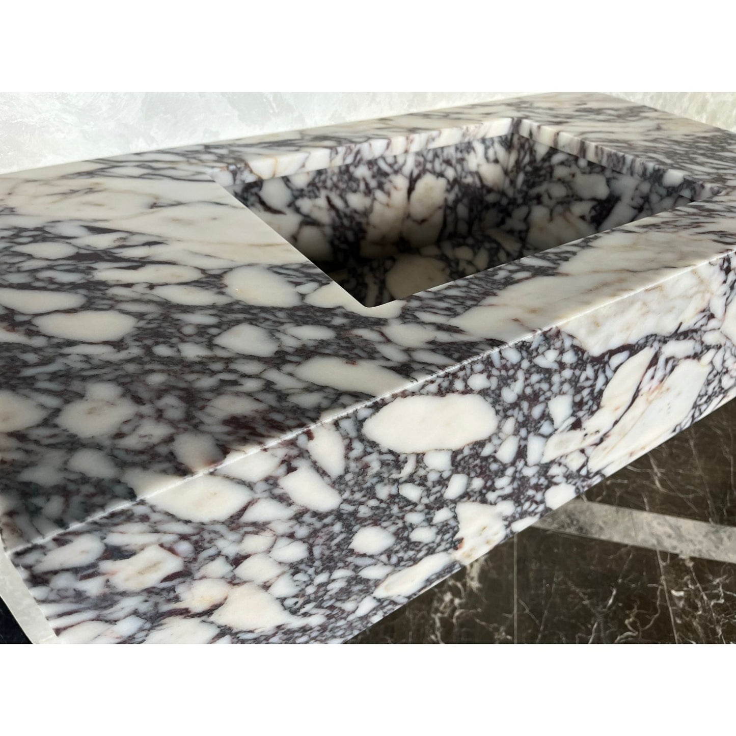 Calacatta Viola Marble Bathroom Vanity Sink Handcrafted Custom Contemporary Style