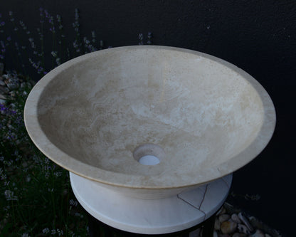 Handcrafted Light Beige Travertine Vessel Sink - Luxury Bathroom Vanity Countertop
