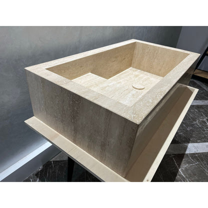 Travertine Handcrafted Custom Bathroom Sink with Natural Veining