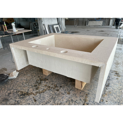 Handcrafted Custom Limestone Bathroom Sink with Natural Stone