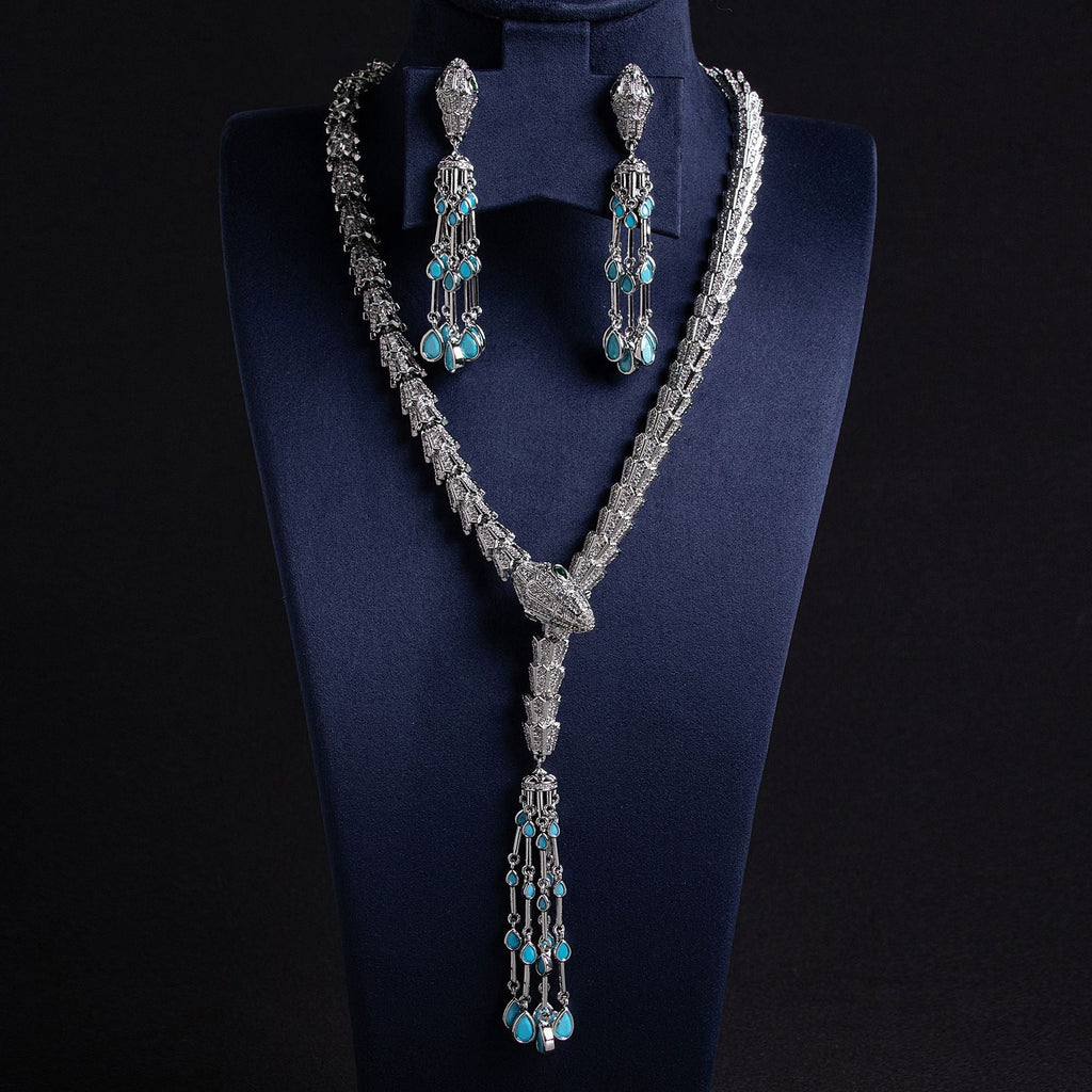 Serpentine Tassel Necklace with Diamonds and Zirconia