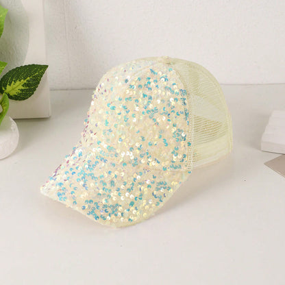 Sequin-Embroidered Mesh Baseball Cap with Sunshade – Breathable Trendy Hat