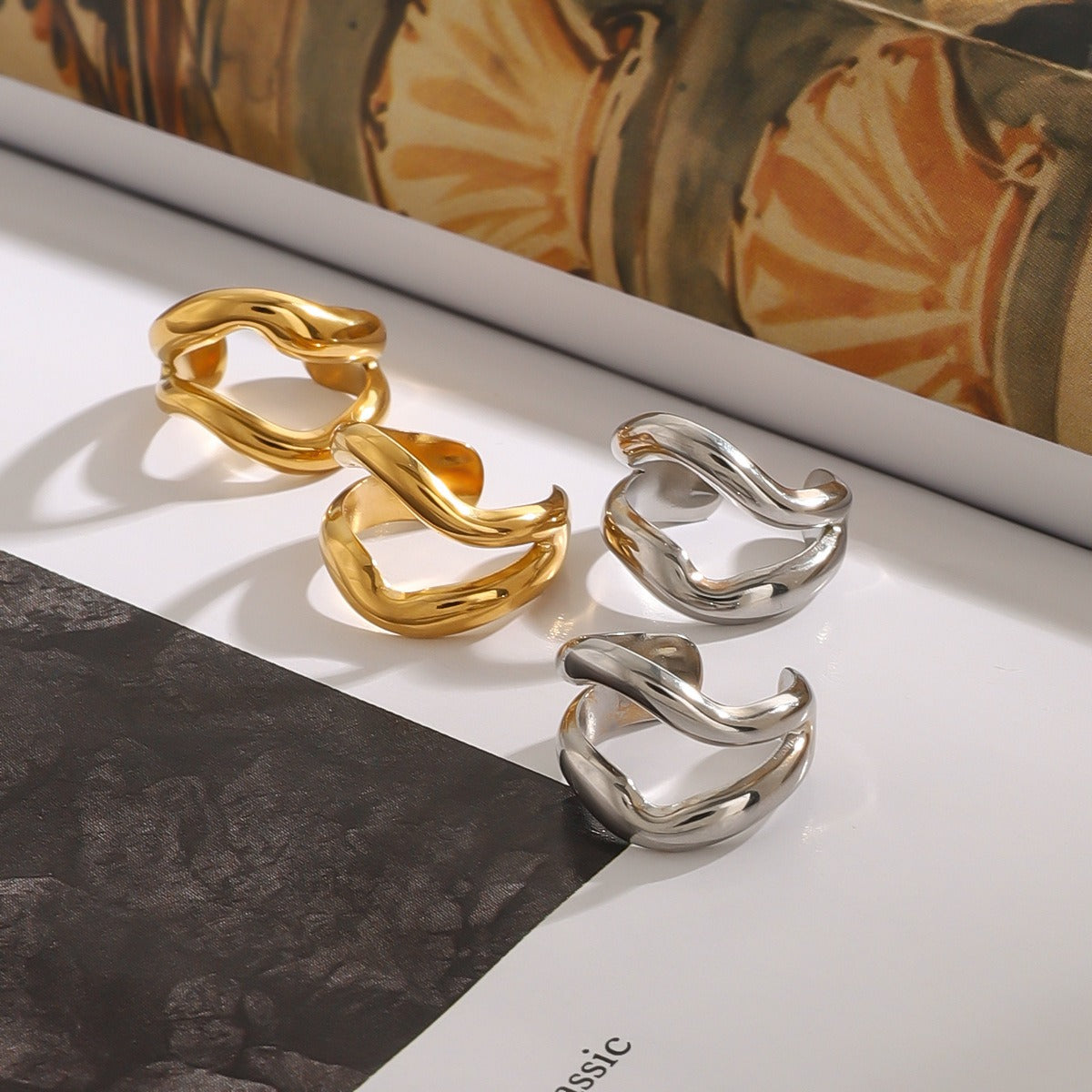 18K gold irregular shape with hollow design simple and elegant earrings