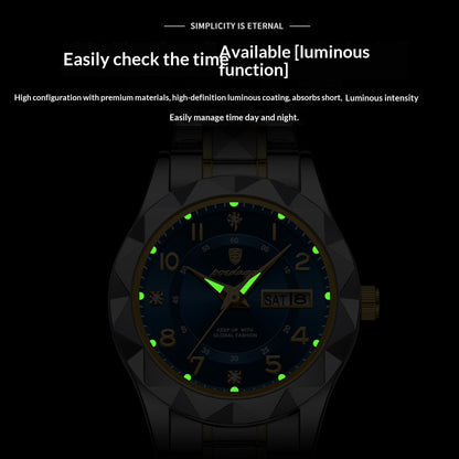 Waterproof Luminous Dual-Date Womens Quartz Watch