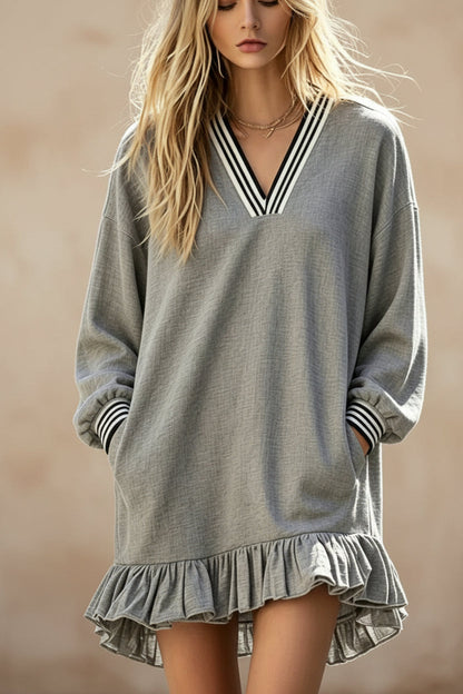 Women's Linen Asymmetrical Hem Loose Mini Dress