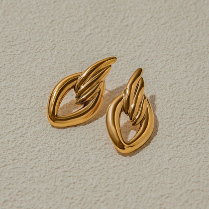18K gold geometric diamond hollow design simple personality earrings