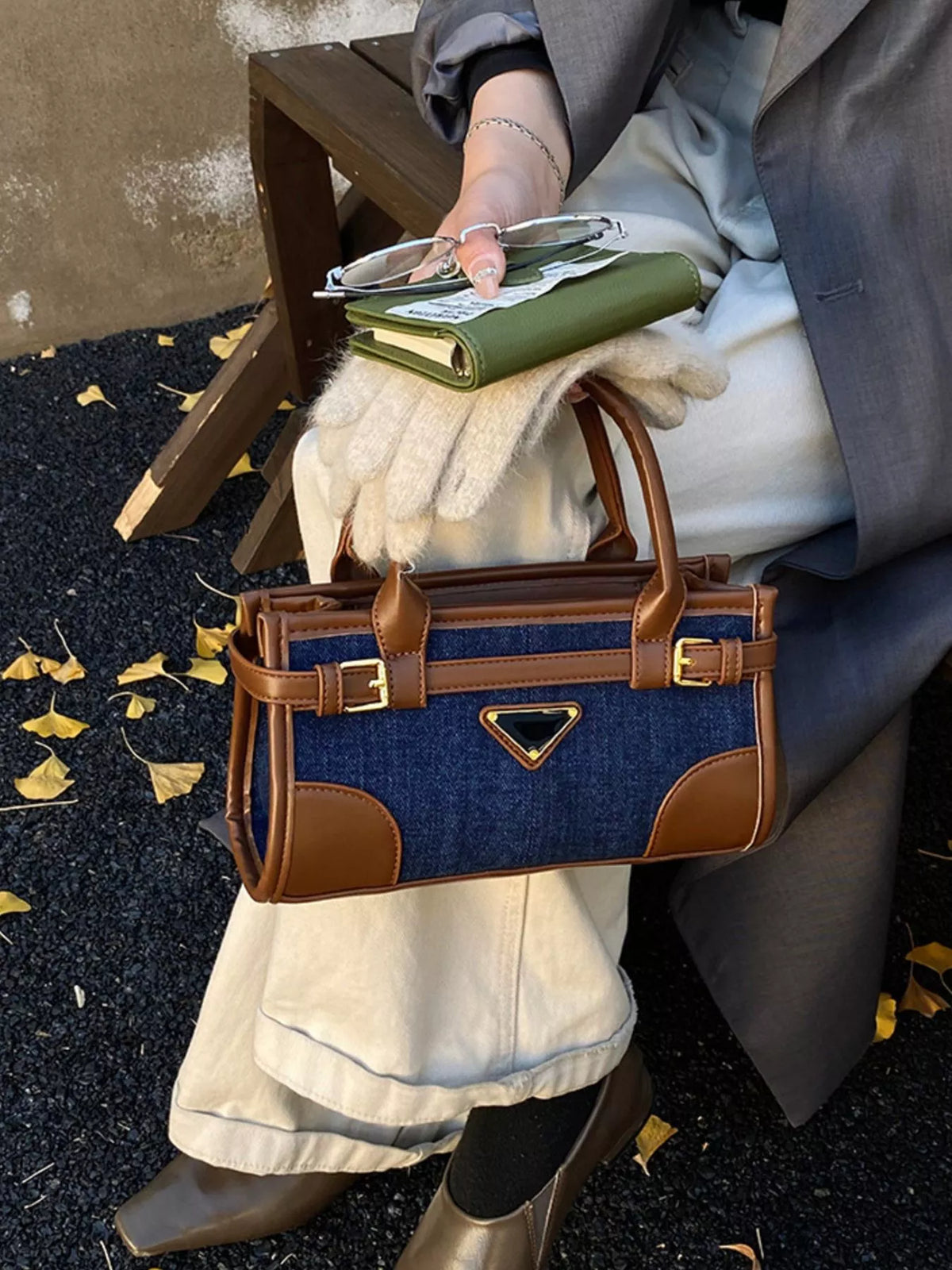Denim Patchwork Buckle Decor Crossbody Bag
