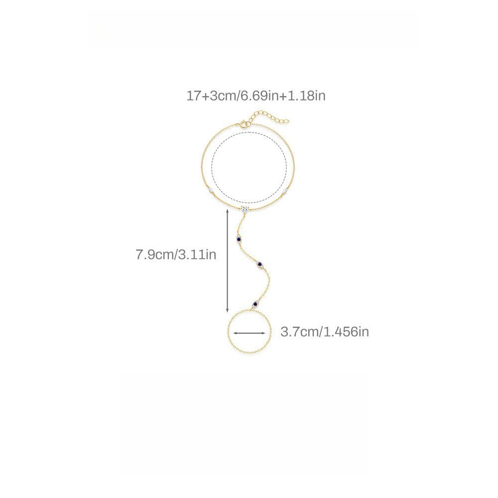 s925 sterling silver horse eye diamond bracelet ring chain finger chain