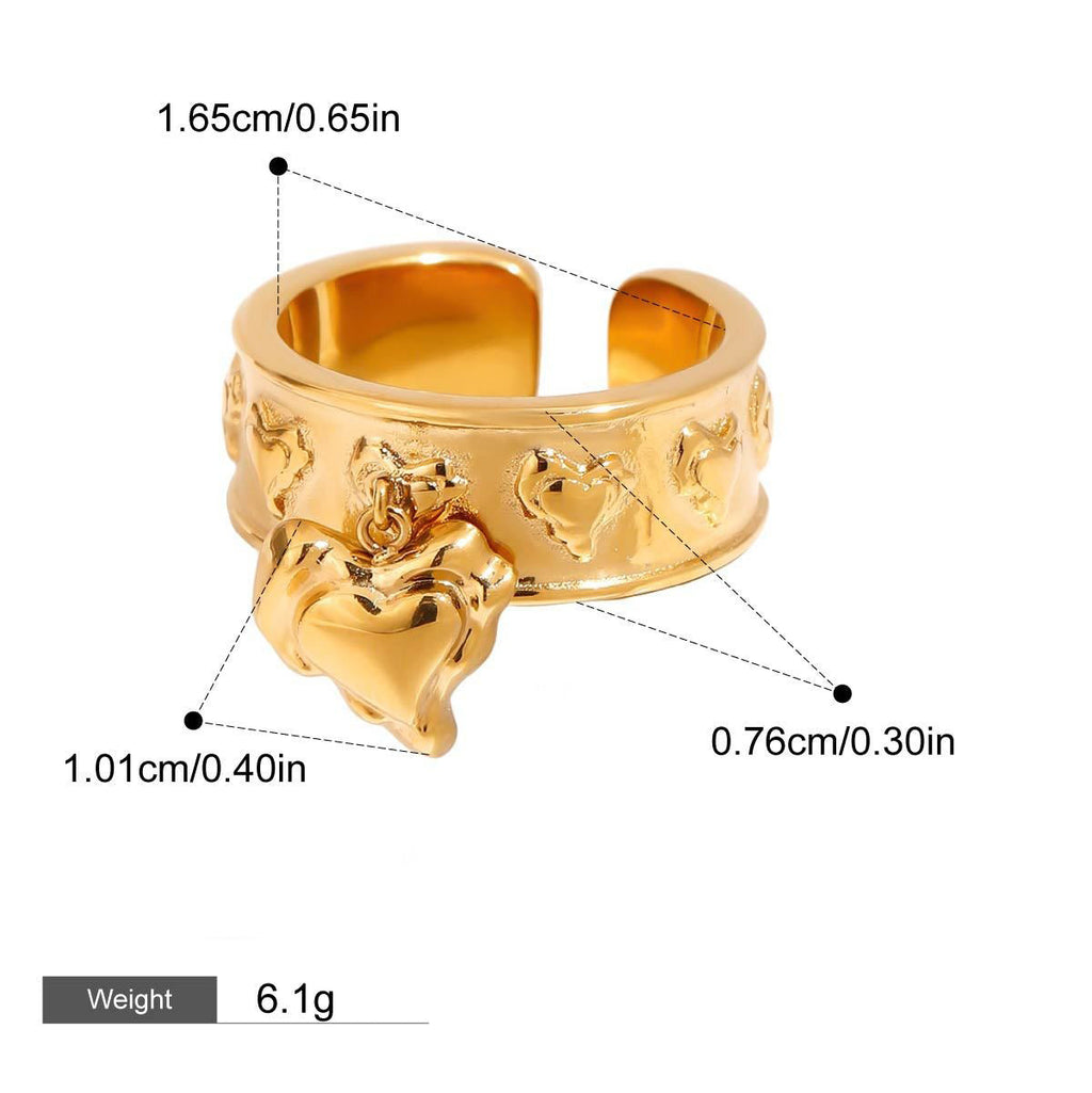 18K gold heart pendant unique design personality ring