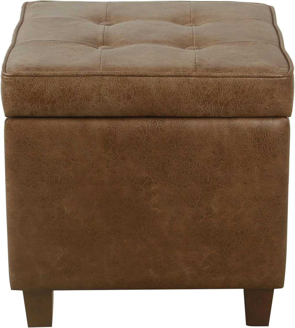 Small Distressed Brown Faux Leather Storage Ottoman