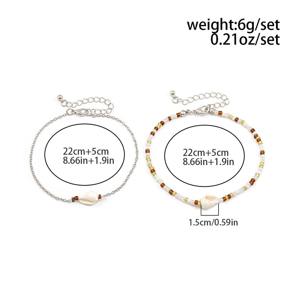 Ocean-style shell and starfish beaded tassel turtle anklet