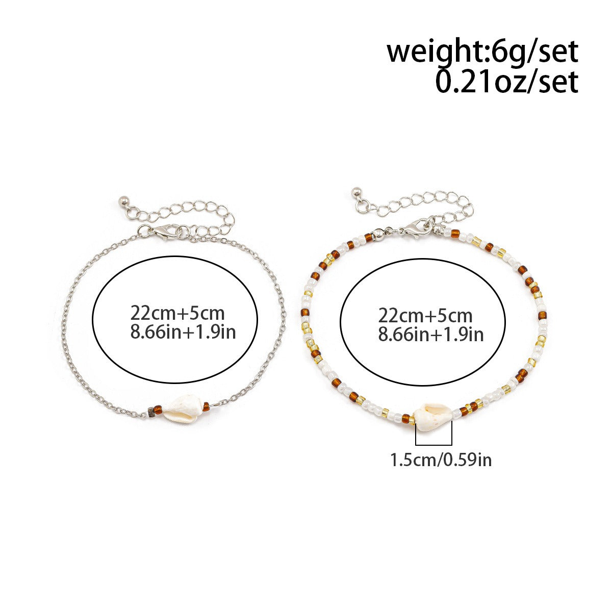 Ocean-style shell and starfish beaded tassel turtle anklet