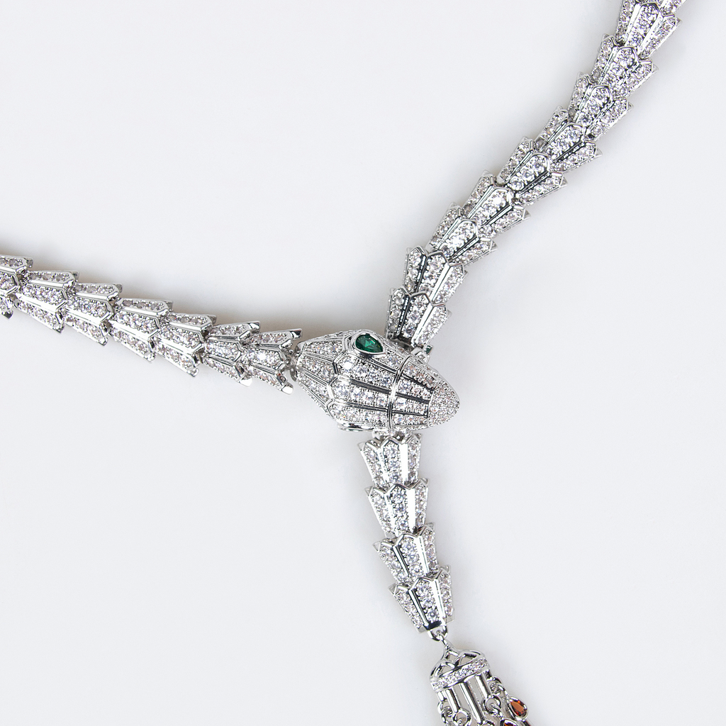 Serpentine Tassel Necklace with Diamonds and Zirconia