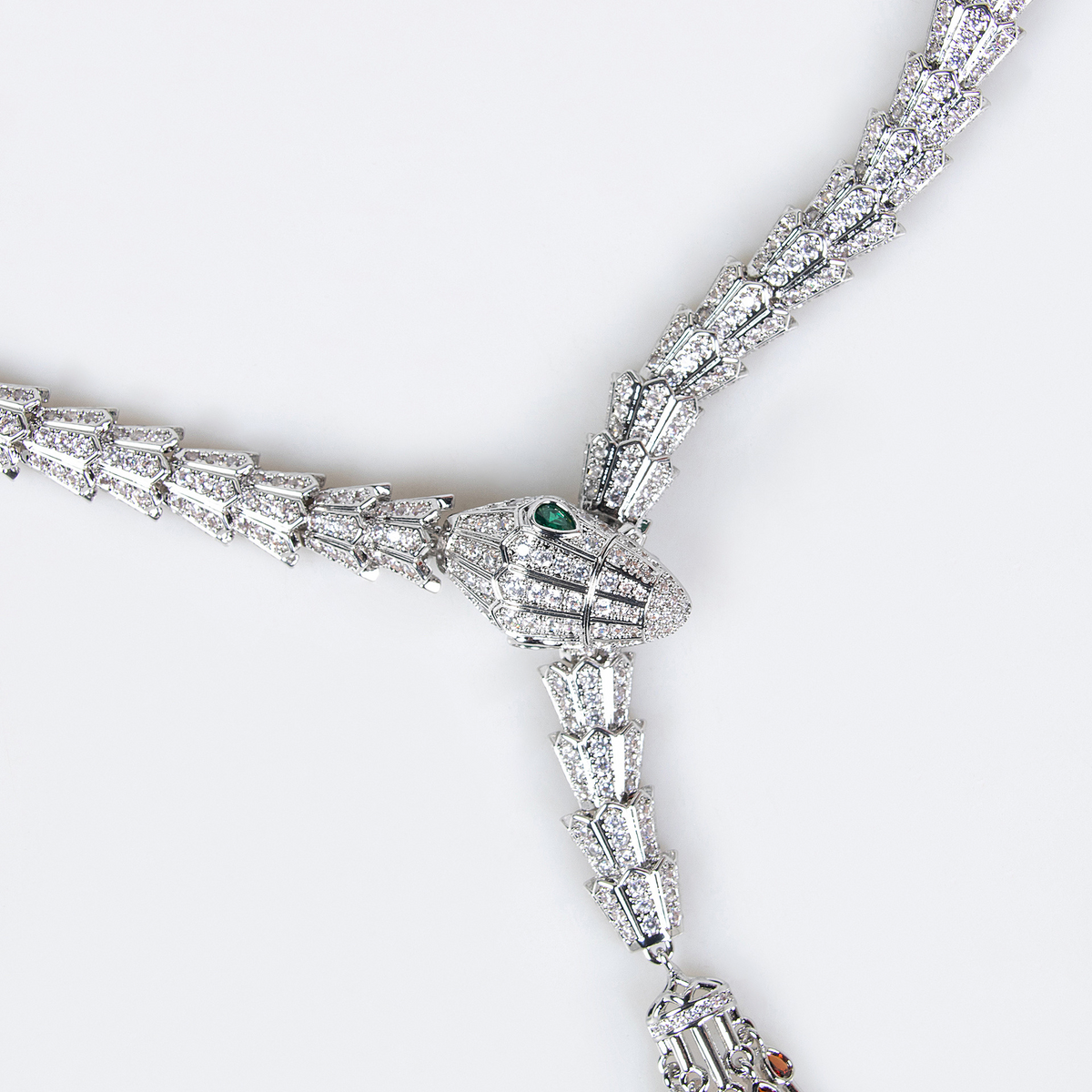Serpentine Tassel Necklace with Diamonds and Zirconia