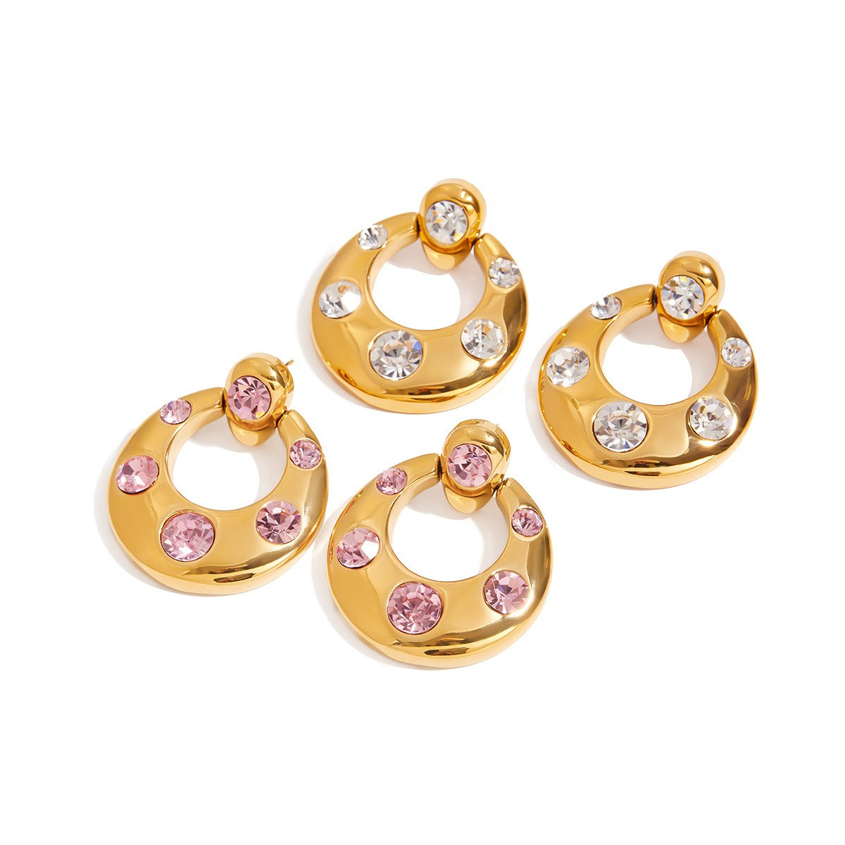 18K gold U-shaped inlaid gemstone design classic simple earrings
