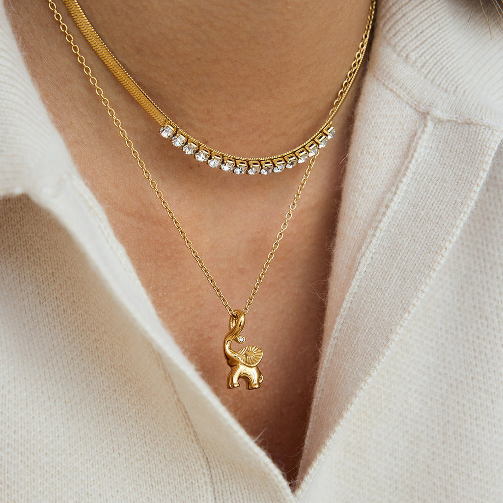 18k gold-plated titanium steel necklace with rhinestones