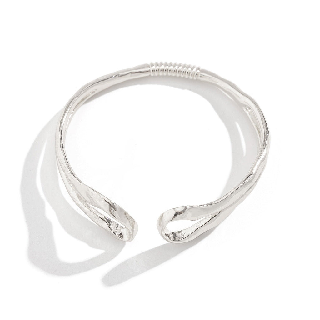 Double Ring Hollow Spring Open Bracelet Punk Style Round Bead Pendant Stacking Bracelet