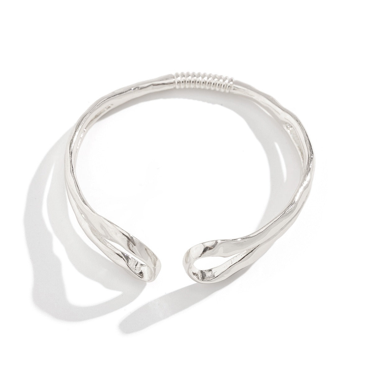 Double Ring Hollow Spring Open Bracelet Punk Style Round Bead Pendant Stacking Bracelet