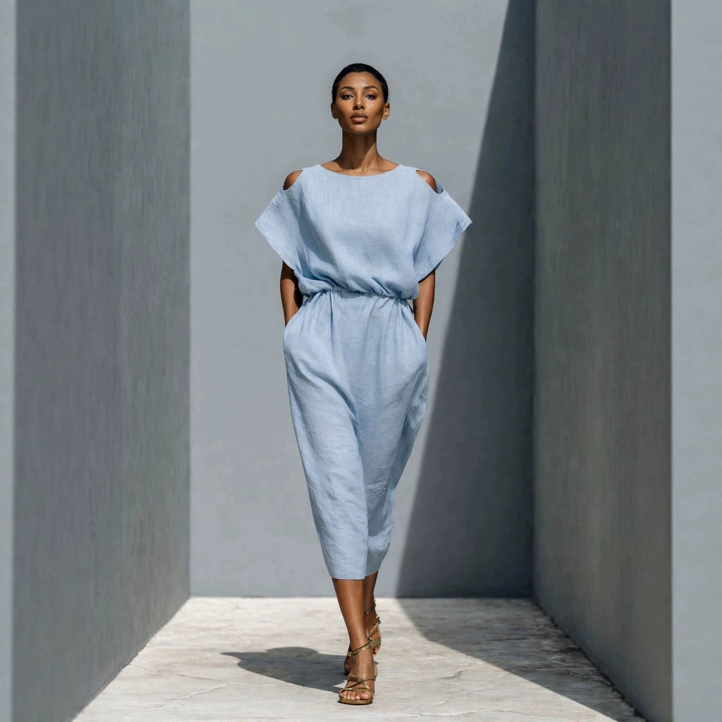 Women's Batwing Sleeve Off-Shoulder Elastic Waist Maxi Dress