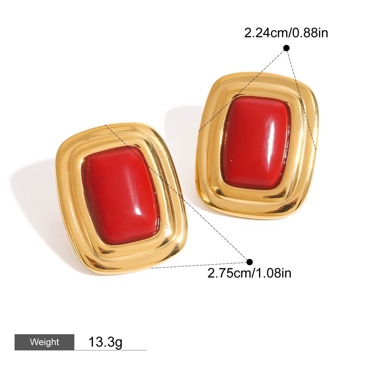 18K gold geometric square with texture design classic retro earrings
