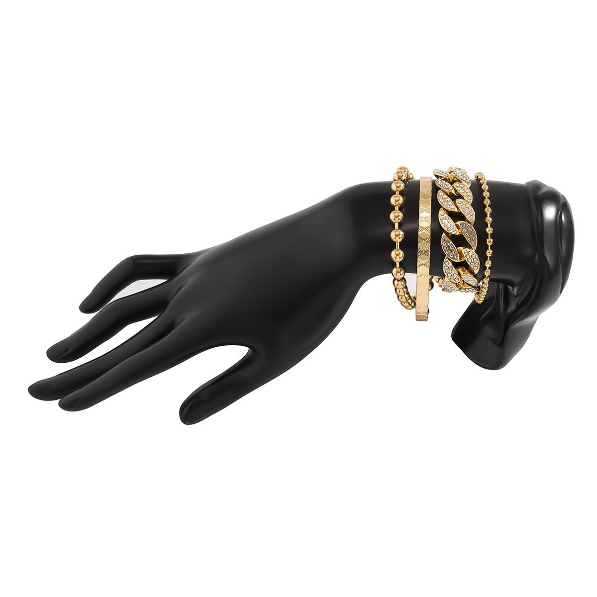 Diamond-studded Cuban buckle bracelet Hip-hop personalized round bead chain pattern bracelet set