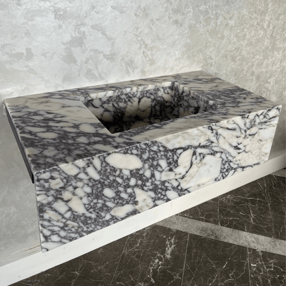 Calacatta Viola Marble Bathroom Vanity Sink Handcrafted Custom Contemporary Style