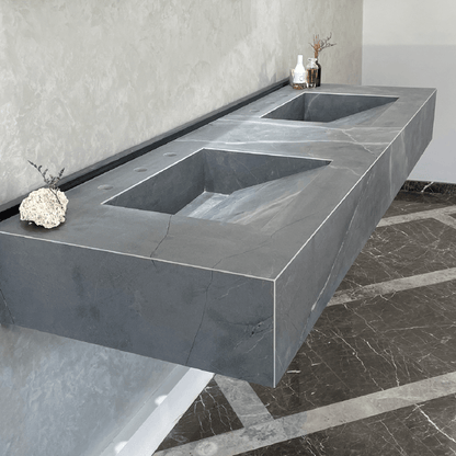 Armani Grey Engineered Porcelain Double Sink Handcrafted with Modern Marble Aesthetics